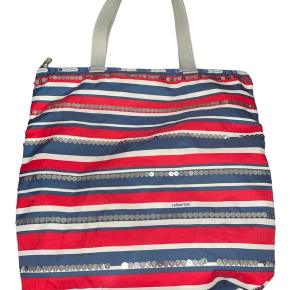 LESPORTSAC Red white and blue with sequins tote. Silver sparky handle. - Picture 2 of 8